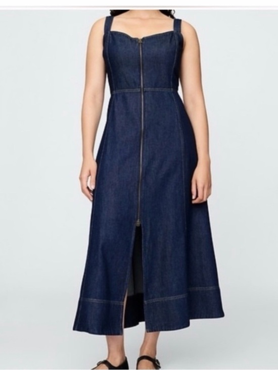 GAP Dresses & Skirts - Gap size Large Dark Wash Denim Zip Front Maxi Dress Sleeveless Panel Seam Midi